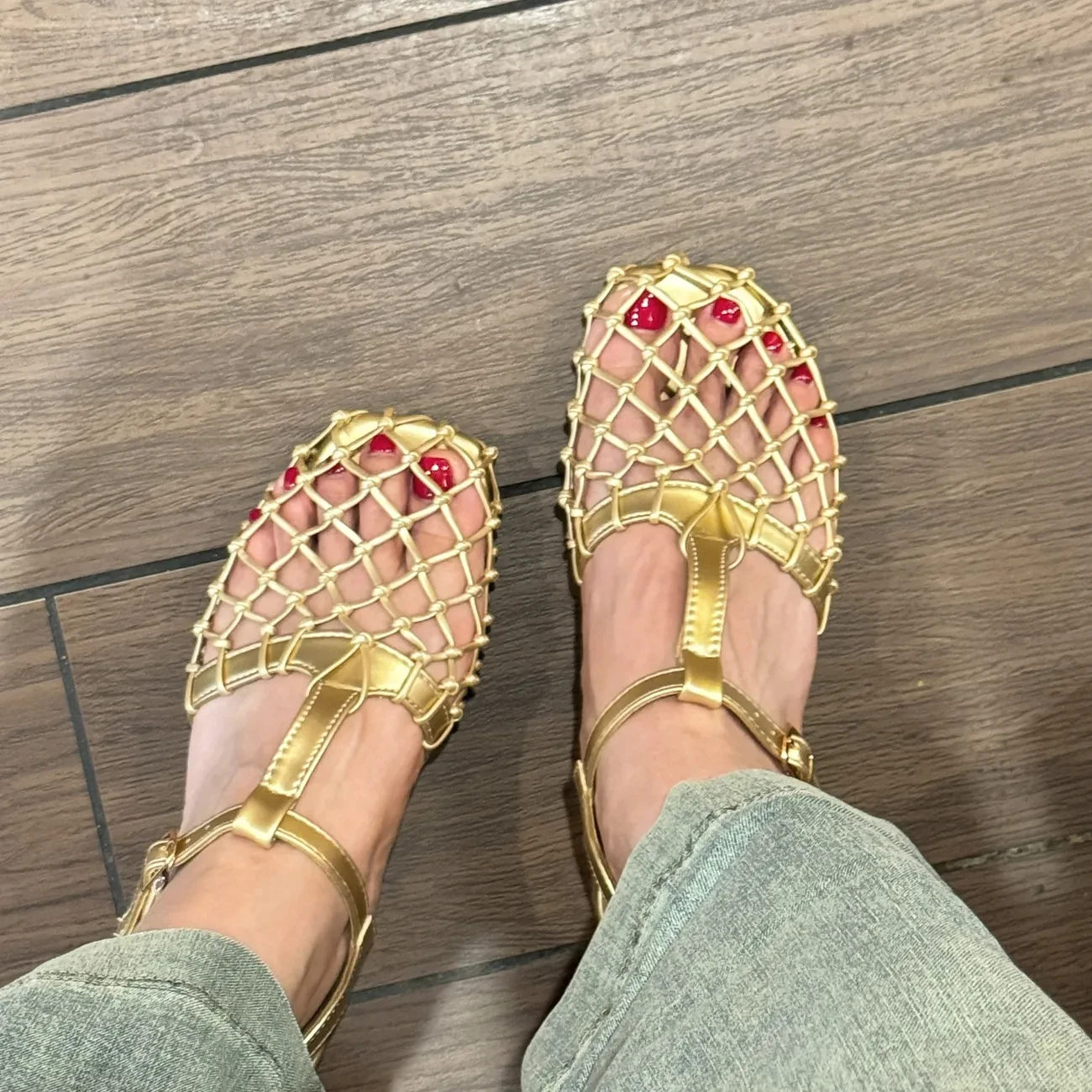 Retro Gold Hollow  Silver Mesh Ballet Flats Sandals Women's Femme de Luxe Dancers Buckle Low Heel Ballet Flats Luxury Shoes