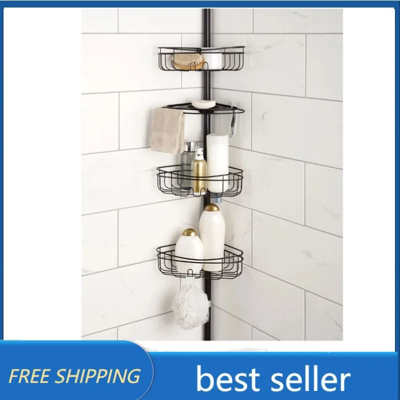 Home Basics 3 Tier Tension Rod Shower Caddy, Bronze