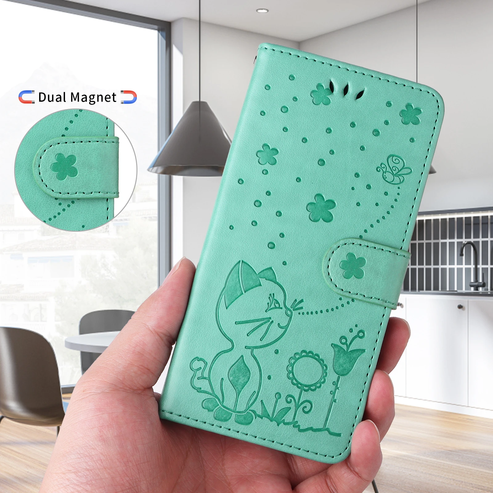 Leather Wallet Phone Case with Card Holder and Stand Functionality