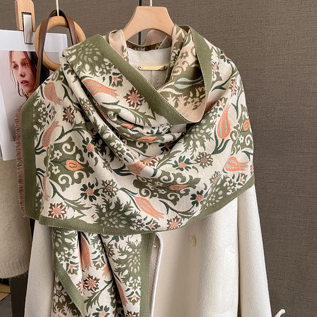 Sciarpa In Cashmere Donna Con Stampa Paesaggio - Reversibile, Leggera E Morbida