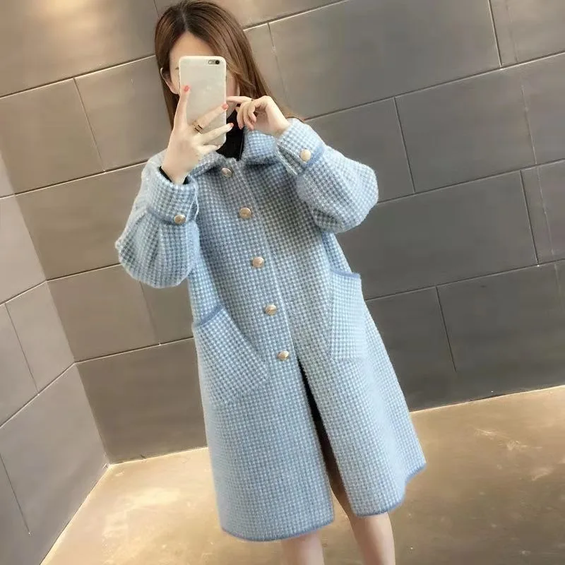 2023 New Women Woolen Overcoat Simple Square Collar No Hair Loss Thicken Coat  Mid Length Version Jacket Wool Spinning Outwear