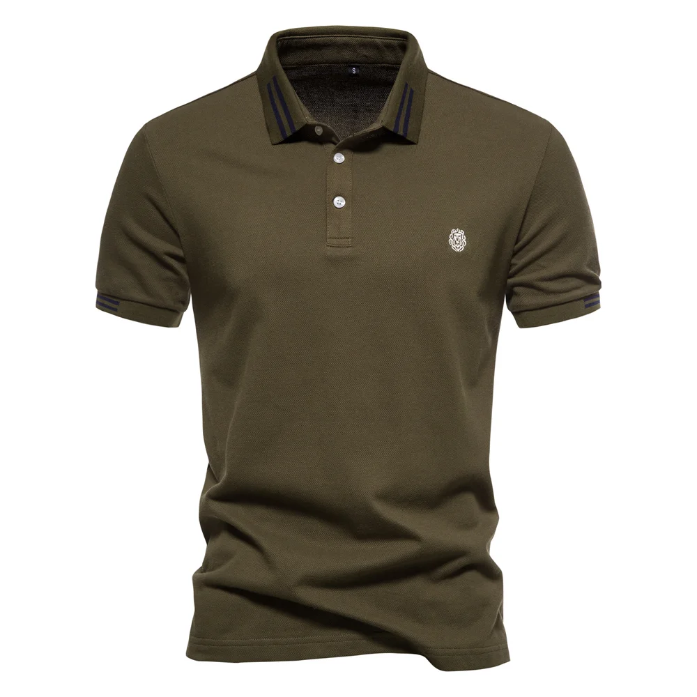 AIOPEON 100% Cotton Men's Solid Color Short Sleeve Polo Shirt - Casual Summer Designer Wear