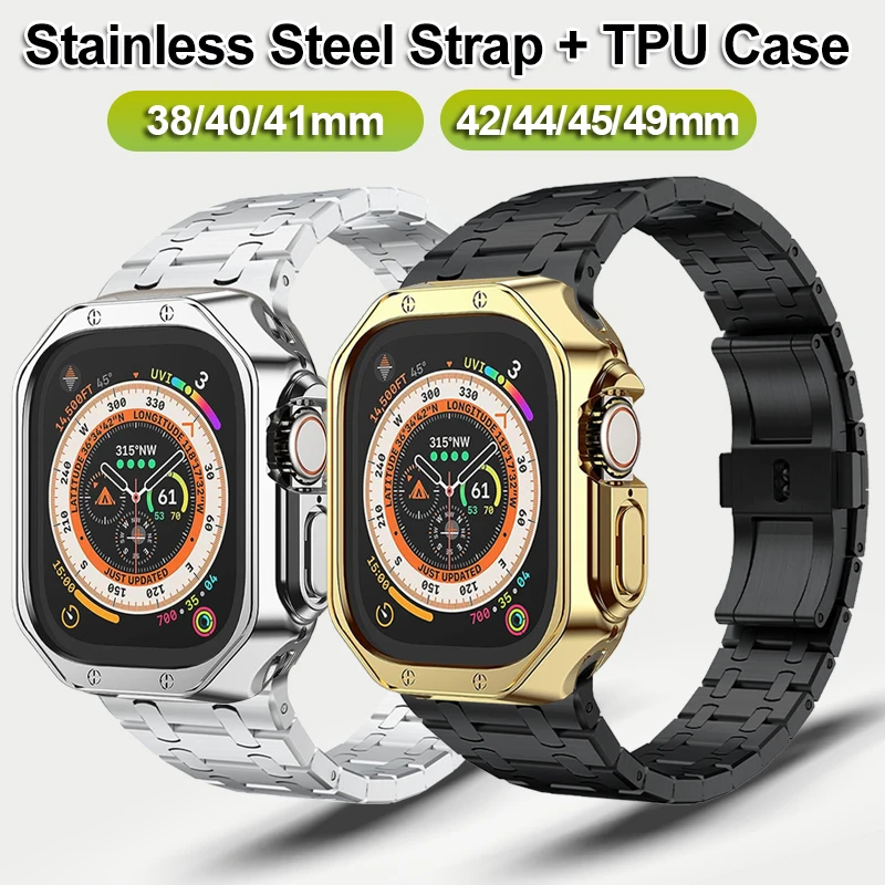 

Stainless Steel Band +TPU Case for Apple Watch Ultra 49Mm Metal Strap Iwatch Series Ultra2 9 8 7 6 Se 5 4 3 45Mm 42 44Mm 41 40Mm