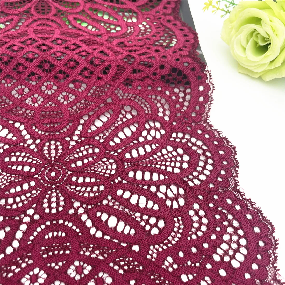 3y/lot Width 24.50cm Burgundy Elastic Stretch Lace Trims 2