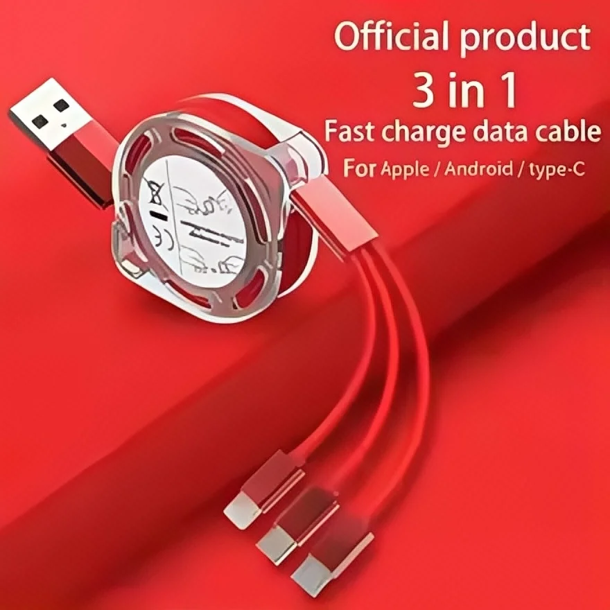3 in 1 Retractable Cable Fast Charging Telescopic for IPhone Samsung Android Phone Type C Micro USB Charger Nylon Braided Cord