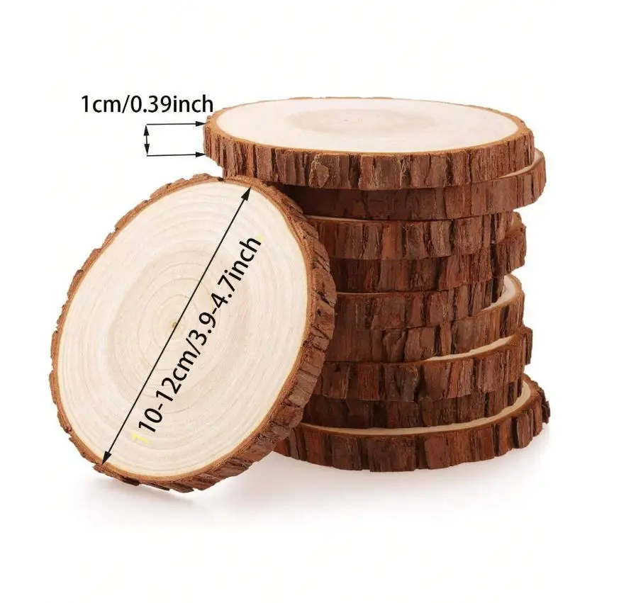 1 세트/10개 10-12cm 원형 소나무 나무 조각 (껍질 포함) 테이블, 파티, 웨딩 장식, DIY 공예, 최고의 생일 선물
