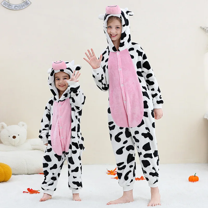 Kigurumi Pajamas For Children Girls Boys Cow Animal Pajamas Kids Sleepwear Panda Onesies Costumes Jumpsuit Winter Flannel Pyjamas