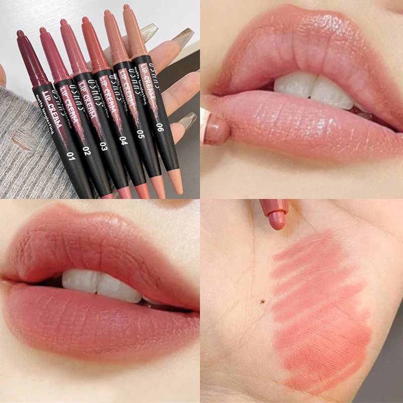 3D Matte Lipstick Lipliner Pencil Waterproof Lasting Outline Lips Contouring Smooth Nude Non-stick Cup Lipstick Crayon Cosmetics 3
