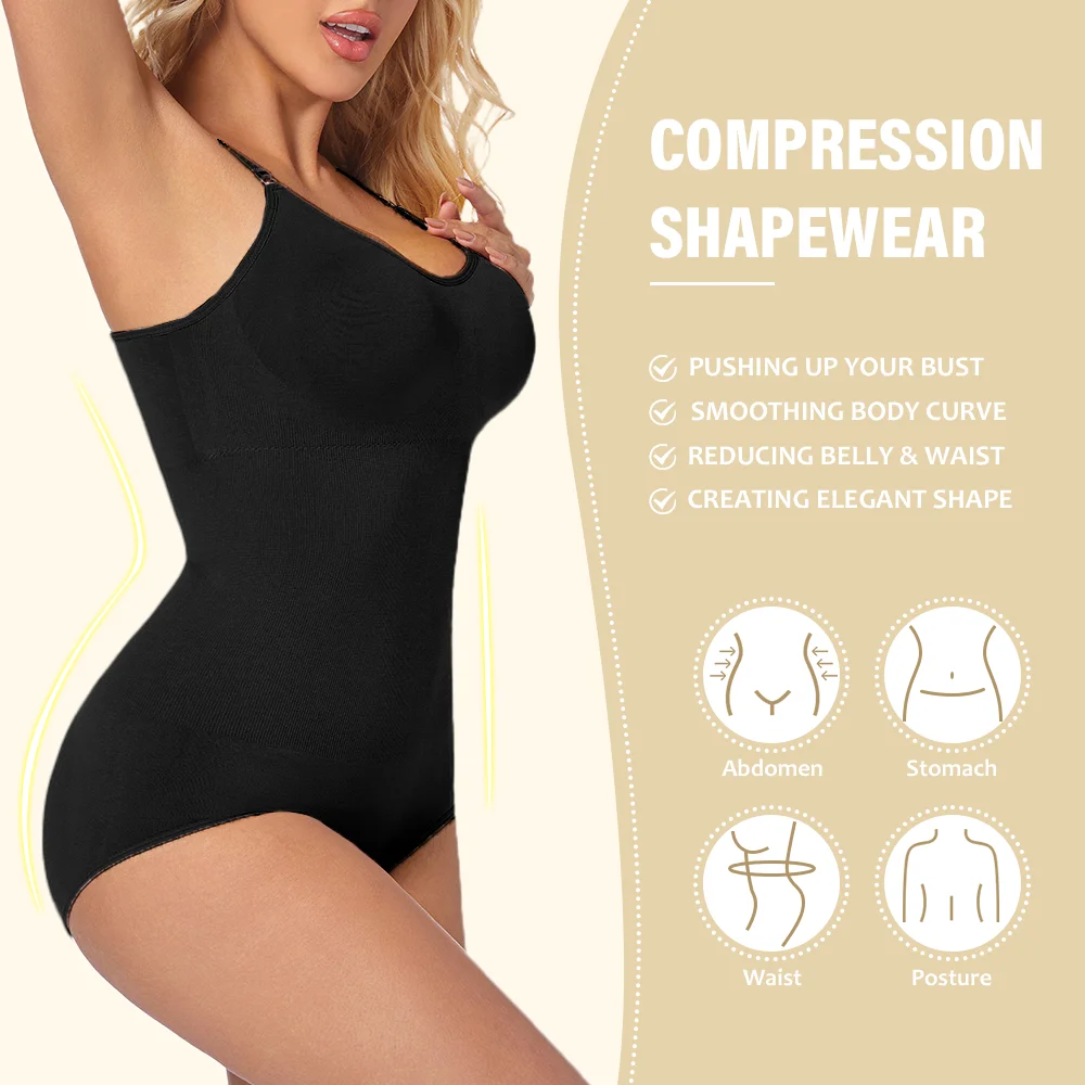 Slimming Shapewear Removable Bra Pads Bodysuit Body Shaper Women Seamless Tummy Control Slimming Sheath Flat Belly for Underwear 2