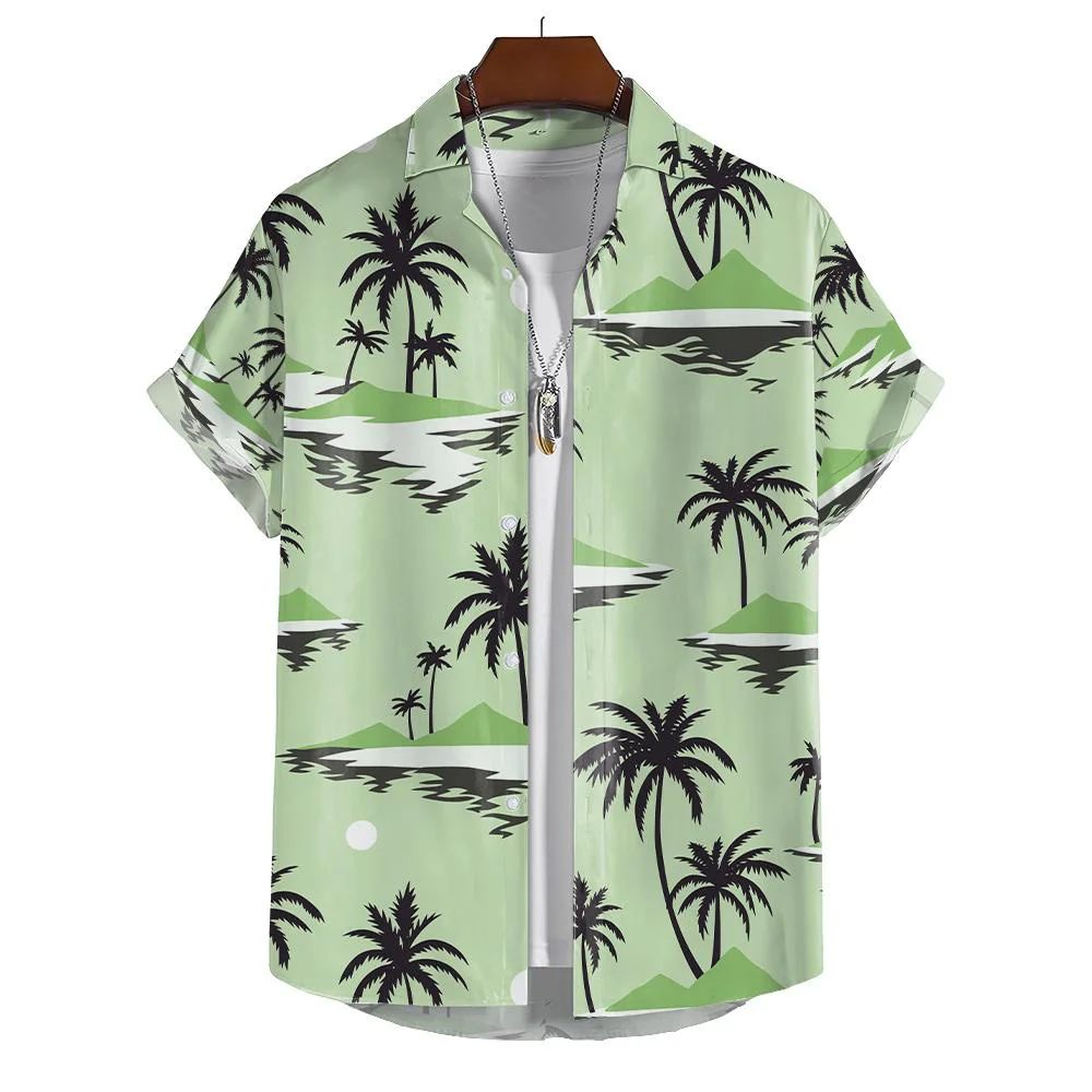 

Гавайская рубашка с принтом растений, мужская летняя пляжная рубашка с коротким рукавом, мужская рубашка в этническом стиле на пуговицах, одежда для отдыха и отдыха