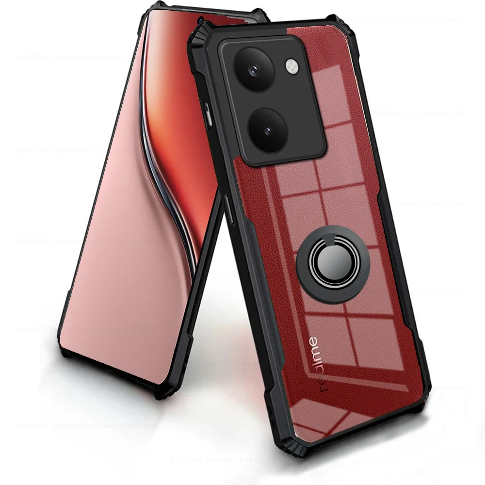 Transparent Shockproof Acrylic Phone Case with Magnetic Holder Ring