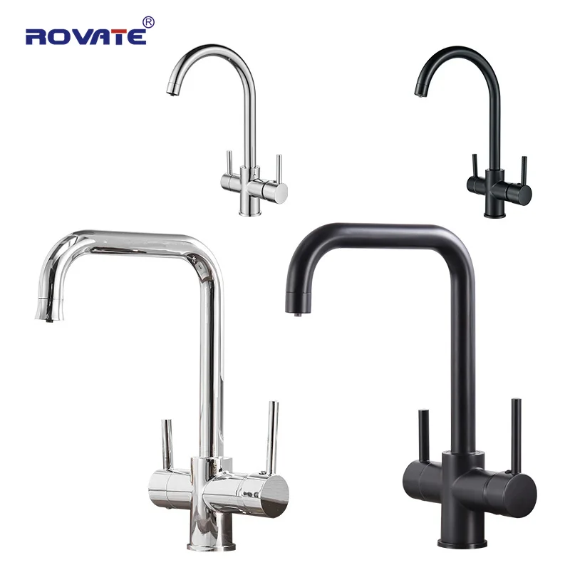 ROVATE 3 in 1 Kitchen Faucet, Hot and Cold Kitchen Sink Faucet with Drinking Faucet Water Filter