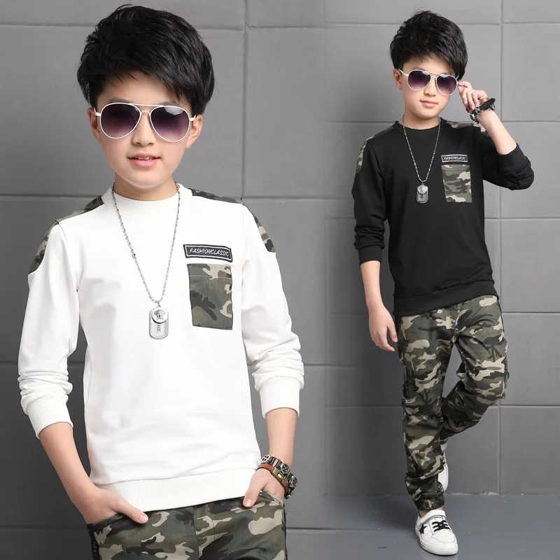Spring Boys Sport Sweatshirts + Camouflage Pants Suits Kids Tracksuits Sets Teen Boy Sportswear Outfit 3-12Years