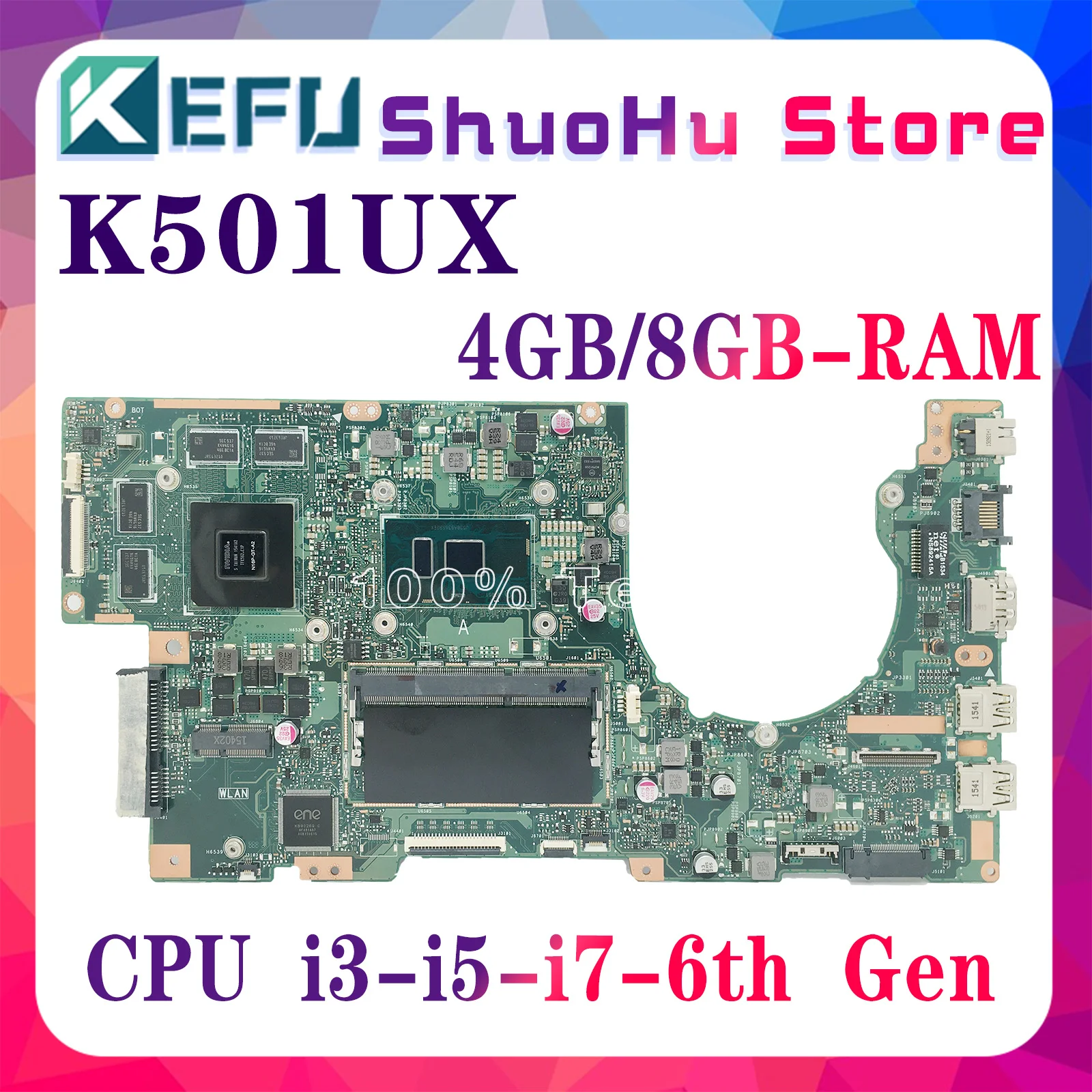 

KEFU K501UX Laptop Motherboard For ASUS K501UQ K501UB K501UXM Mainboard 8G/4G-RAM I7-6500U I5-6200U I3-6100U GT940M GTX950M