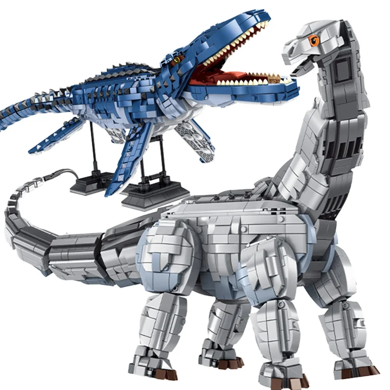 

Jurassic Dinosaur World Big Size T-rex Mosasaurus Velociraptor Model Building Blocks Kids Gift Brontosaurus Dino Bricks MOC Toys