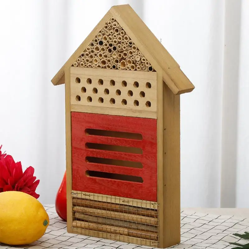 Outdoor Bee House Handmade Wooden Bee House Insect Hotel Handmade Habitat Bugs Hotel Shelter Hanging Insect for bee breeding box