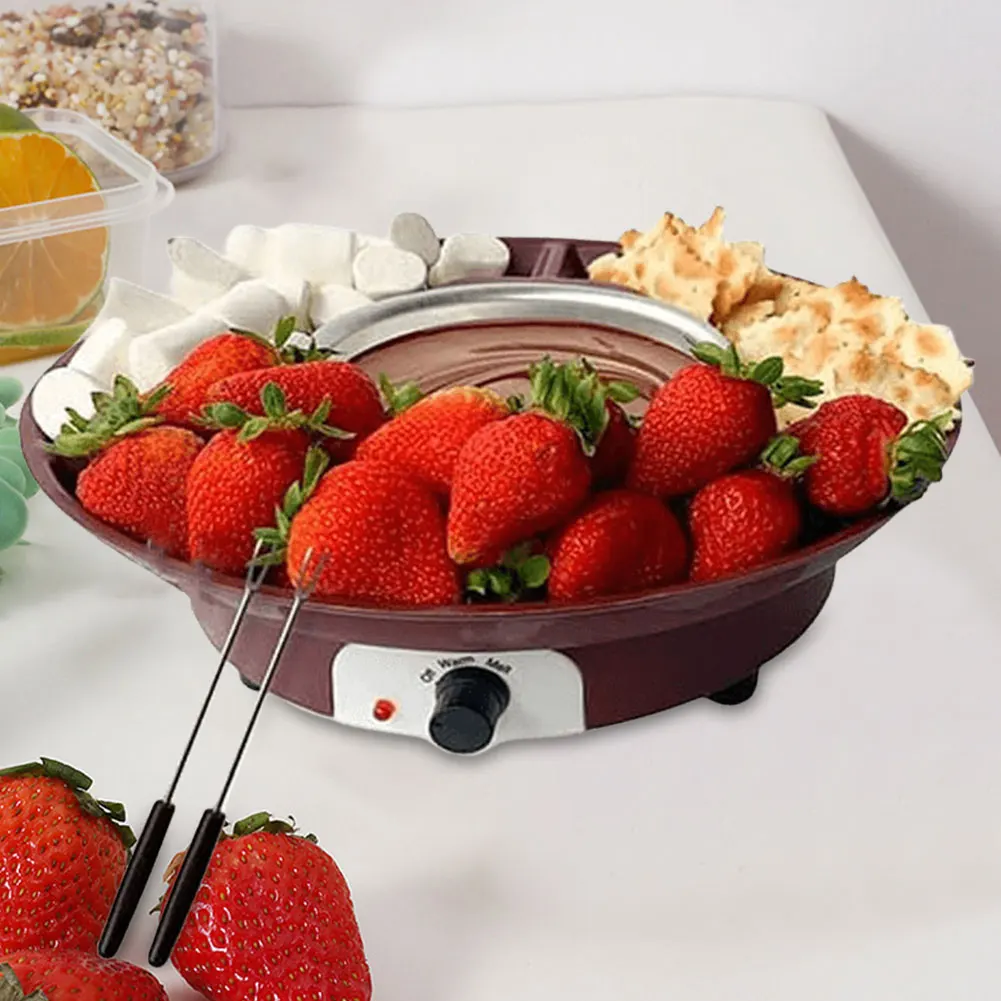 Electric Fondue Pot Set Detachable Serving Tray and 2 Forks Dessert Fountain Melting Pot Electric Fondue Maker Housewarming Gift
