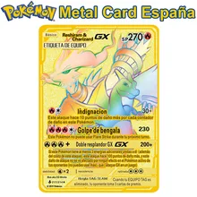 

Spanish Pokemon Metal Cards GX EX SP Pokémon Letters V VMAX Charizard Pikachu Collection Gold Card Original Game Kids Toy Gift