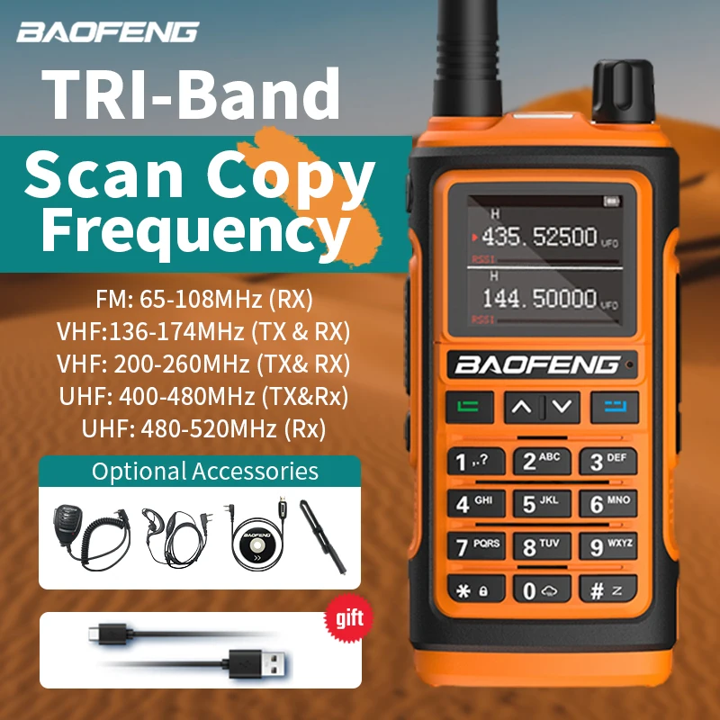 

BaoFeng UV-17 Walkie Talkie Tri-Band Copy Frequency Original Powerful Hunting Type-c Charger Long Range Two Way Portable Radio