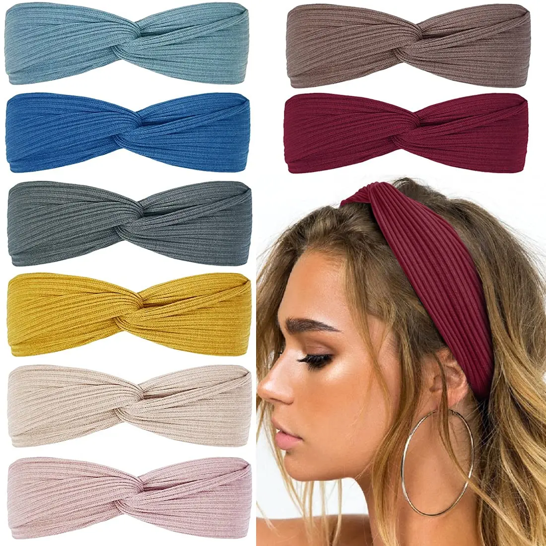 8Pcs Vintage Headbands Women Twist Knotted Boho Stretchy Hair Bands for ...