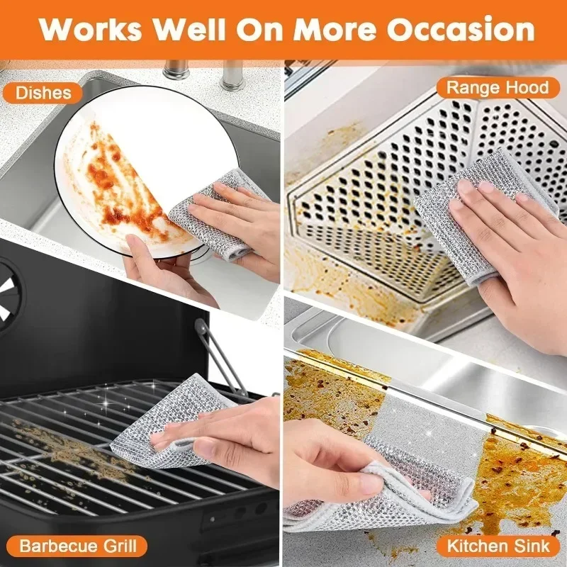 Silver Wire Dishwashing Steel Wire 20/1x Cleaning Cloths Double Layer Metal Towels Kitchen Pot Pan Dish Non Stick Oil Rags Cloth