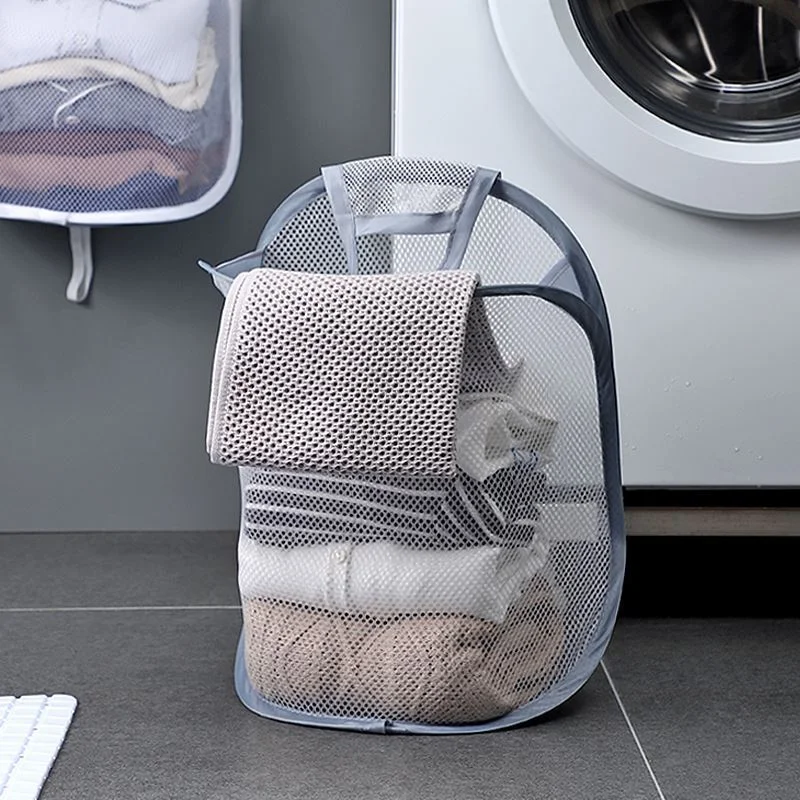 Portable Folding Laundry Basket Storage Bag Dirty Clothes Bathroom Clothes Mesh Storage Bag Home Wall Hanging Basket Bucket
