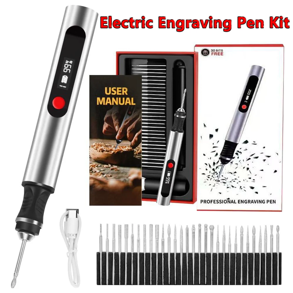 USB Multifunctional Electric Engraving Pen Kit 32/37pc 10W Cordless Electric Polisher Mini Carving Pen for Metal Glass Nail Jade