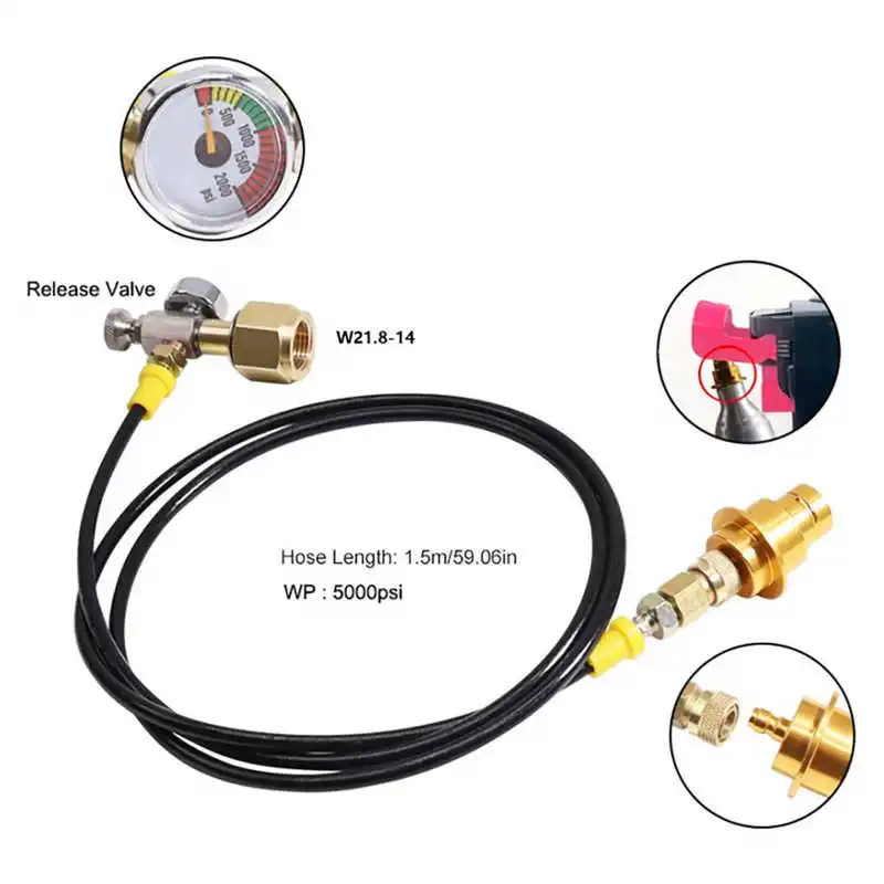 New Soda Maker Adapter Hose Kit 1.5m Black Hose with Gold Male Adapter Pressure Gauge W21.8 14 for for Terra Art beer