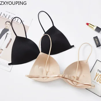 2PCS Women Wire Free Bra, Sexy Beautiful Back Bra, Seamless Thin Triangle Cup Small Breast Push Up Bra Set 1