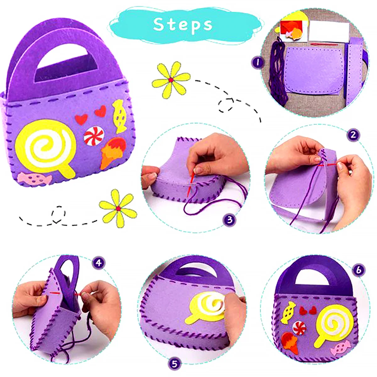 Child Puzzle Simulation Sew Set 8Pcs/set Child Puzzle Simulation Sew Set DIY Felt Bag Set Kid Education Toy Craft Safe Needle Thread Felt Bag Boy Girl Gift