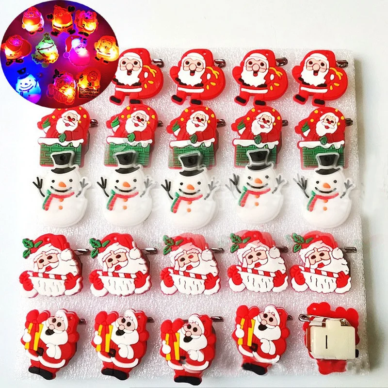 

50pcs Brooch Pin Badge Cartoon Glowing Lapel Pins LED Light Up Holiday Party Favors Kids Gift Christmas Decoration