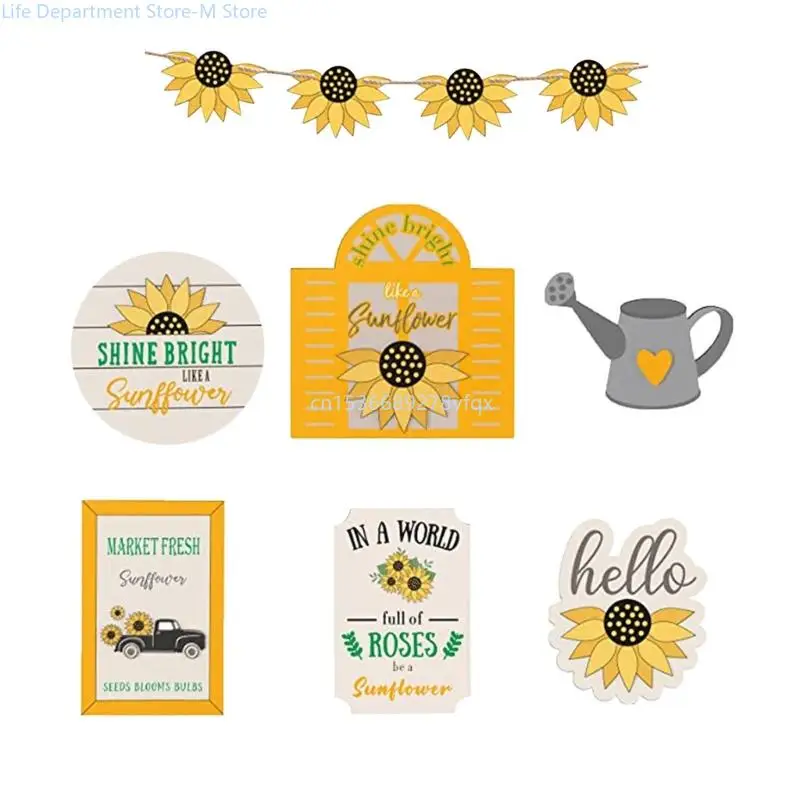 

Farmhouses Tiered Tray Decorations Item Sign, Summer Flower Block Sun Tiered Tray Gathering Party Supply