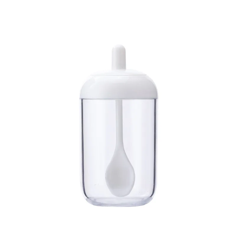 Plastic Transparent Kitchen Supplies Spice Box For Salt Sugar Pepper Powder Seasoning Bottle With Spoon and Lid Integrated