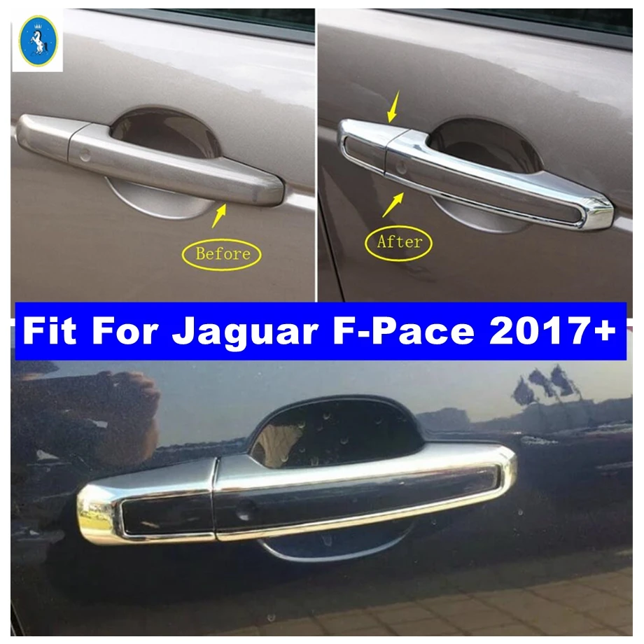 

Fit For Jaguar F-Pace 2017 - 2022 Auto Door Pull Doorknob Handle Catch Cap Decoration Cover Trim Chrome Exterior Accessories