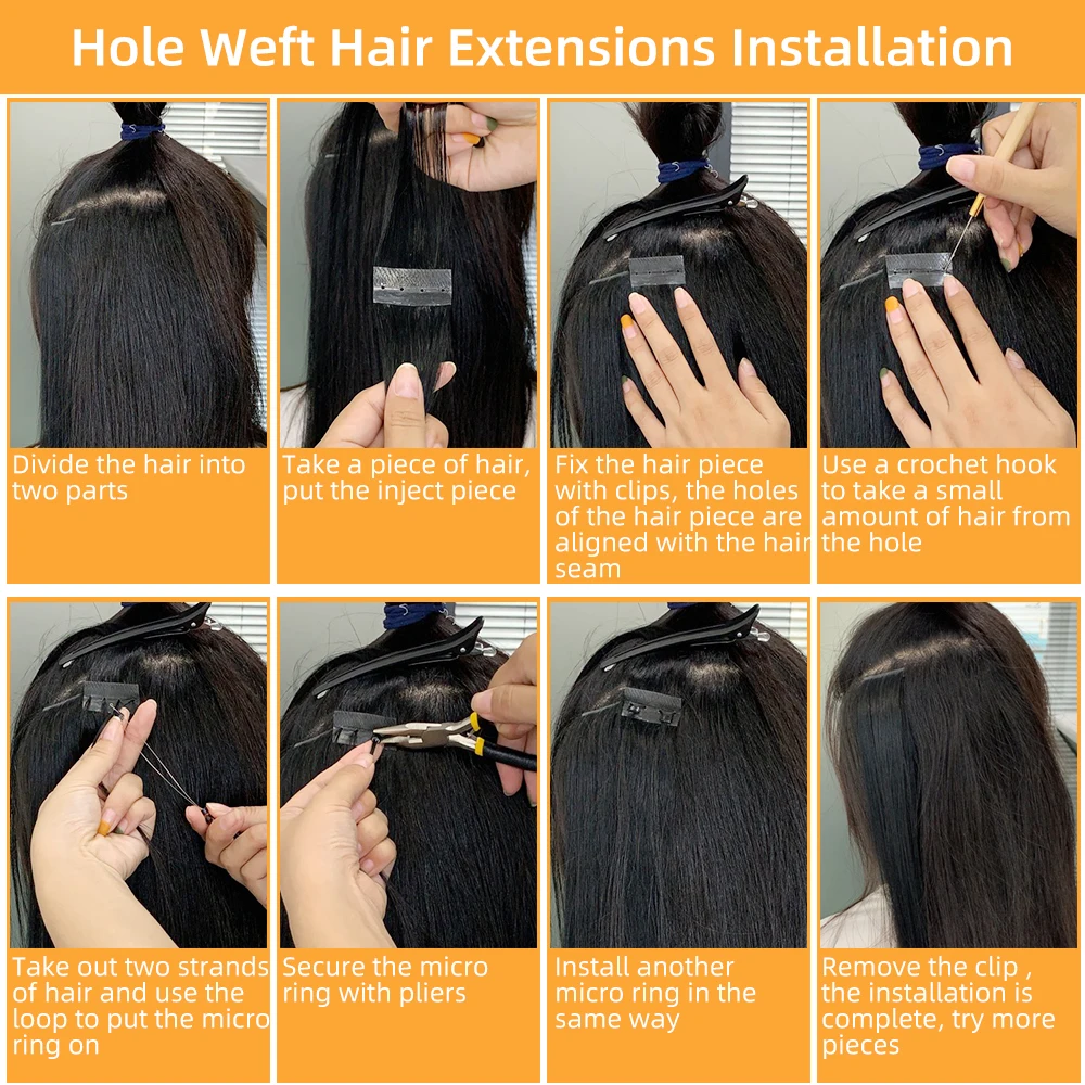 YWUEXT 16'' 20'' 24'' Twin Tab Weft Hair Extensions 100% Natural Human Hair Machine Remy Pull Through Hole Tape 10pcs/pack