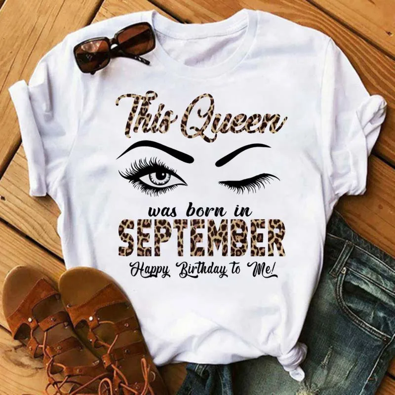 Fashion Birthday Tshirts Leopard Eyes Graphic January to December Printed Women T-shirt Short Sleeve women Tops Tee Birthday Gif women sexy leopard t shirts short tops long sleeve crop top blouse printed flared sleeve shirt fashion women casual tops