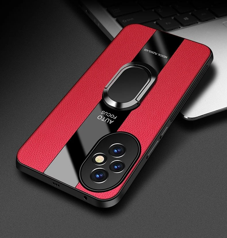 Luxury Leather Magnetic Back Cover with Bracket - Racing Style Shockproof Bumper Case