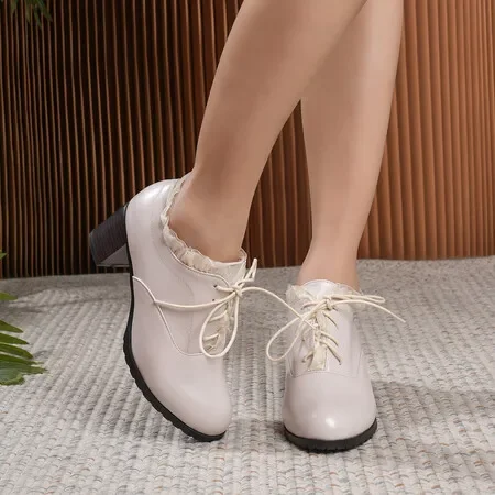 

Autumn Women Oxford Lace Up Shoes Vintage Round Toe Women Ankle Boots England Style High Heels Ladies Chaussure Femme 42 43