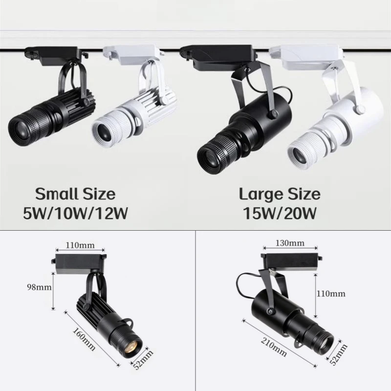 RGB Stage Zoom LED Track Lights Adjustable Focus Logo Projector Ceiling Spotlights Picture Gallery Theater Rail Lighting Fixture 5