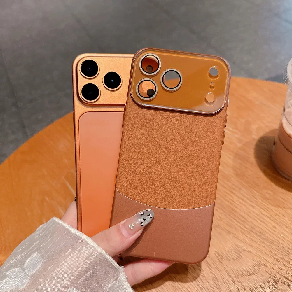 Luxurious Nappa Leather Lychee Pattern Two-Tone Case with Lens Protection