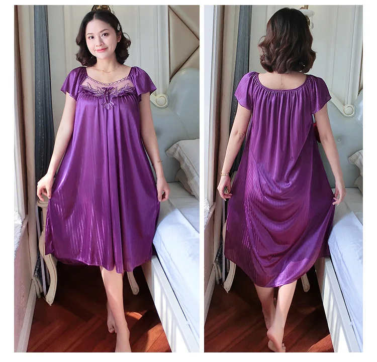Ladies Nightdress Sexy Ice Lace Large Size Solid Color Flower Pajamas Thin Short-sleeved Lace Skirt Night Dress Women Dress