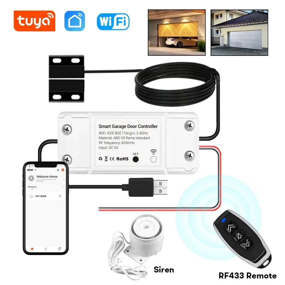 CUSAM Tuya WiFi Smart Garage Door Opener Controller Wired