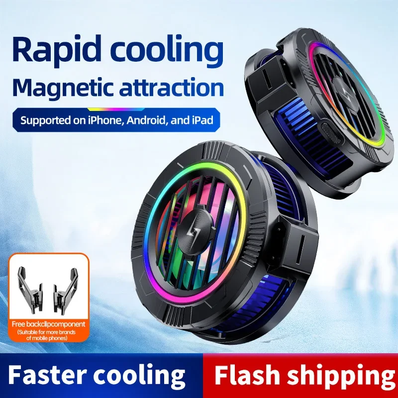P66 Mobile Phone ABS+Alloy Magnetic Semiconductor Radiator with RGB Colorful Light for IOS Android Gaming Accessorie Cooling Fan
