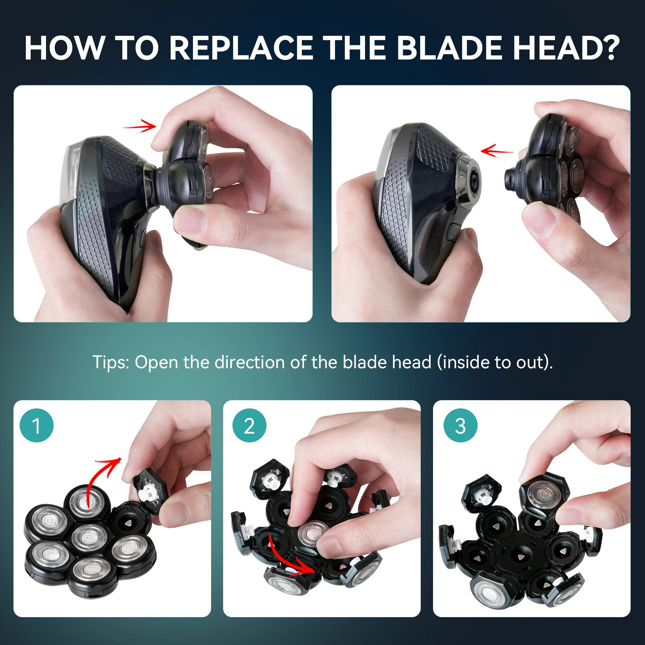 Kensen Razor Head Replacement Shaver Head Floating Washable Electric 7D Shavers Beard Practical Hair Trimmers Kit Cutter Blades 5