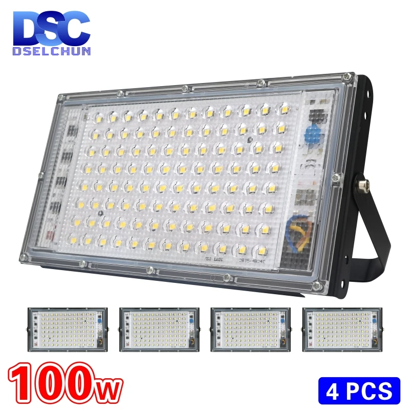 4pcs/lot 100W Led Flood Light AC 220V 230V 240V Outdoor Floodlight Spotlight IP65 Waterproof LED Street Lamp Landscape Lighting ac100 240v moving sky star laser projector landscape lighting red