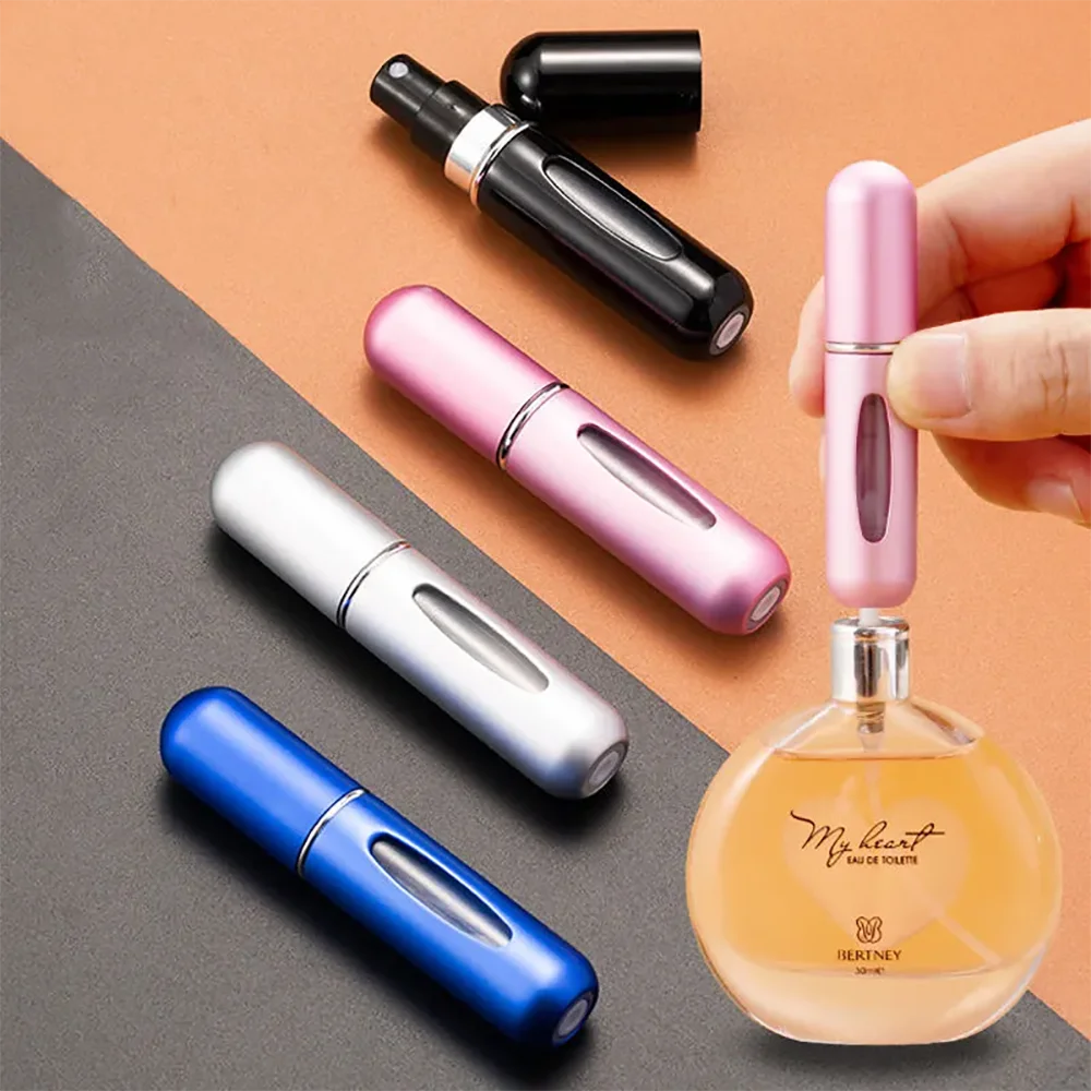 Portable Refillable Perfume Atomizer with Spray - Travel-Ready Cosmetic Container, Assorted Colors, Bulk Option Available