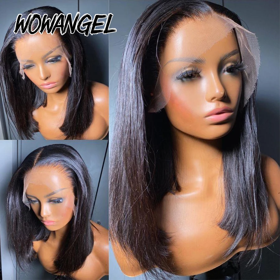Wow Angel Parrucche Frontali in Pizzo HD 13x6, Bob Corto Liscio, Parrucche in Capelli Umani con Pizzo Frontale Pre-Rifinito, Capelli Brasiliani per Donne - immagine 2