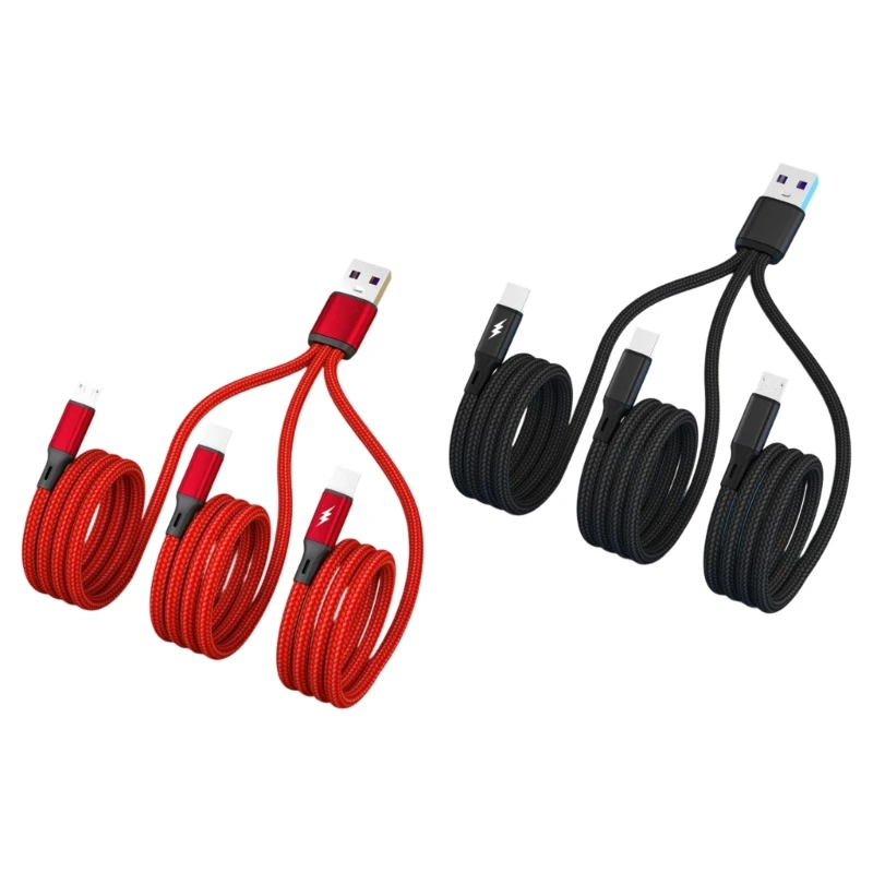 

3 in 1 Multiple Charge Cord USB to Dual Type C Micro USB Connector Fast Charging Cable for Cell Phones Tablets and More