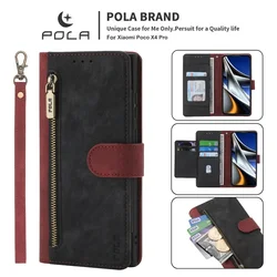 Lanyard Leather Zipper Wallet Card Phone Case with Flip Stand Cover - RedMi 13(4G 5G) (Red Black)