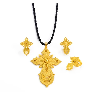Eritrean Ethiopian Jewelry sets Cross Pendant Necklaces Earrings Rings African Eritrean Habesha Wedding Accessories - Image 4